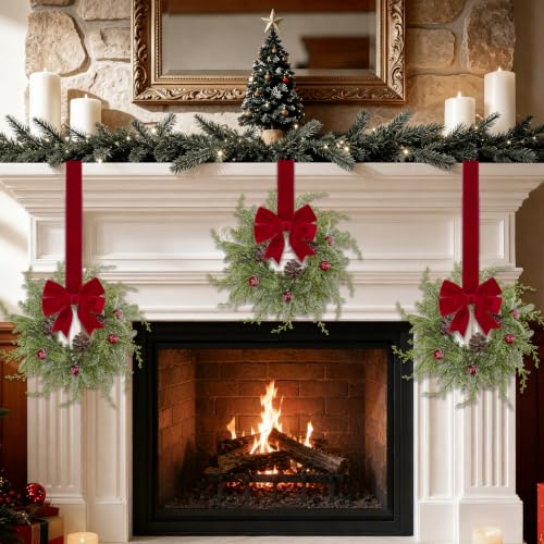 U'Artlines 6 Pcs Mini Christmas Wreaths for Kitchen Cabinets, Green Mistletoe Variant