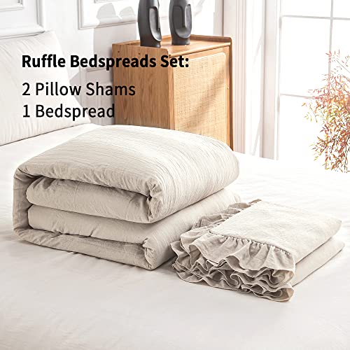 Bonlino Farmhouse King Bedspread Set with 30" Ruffle Skirt & Shams