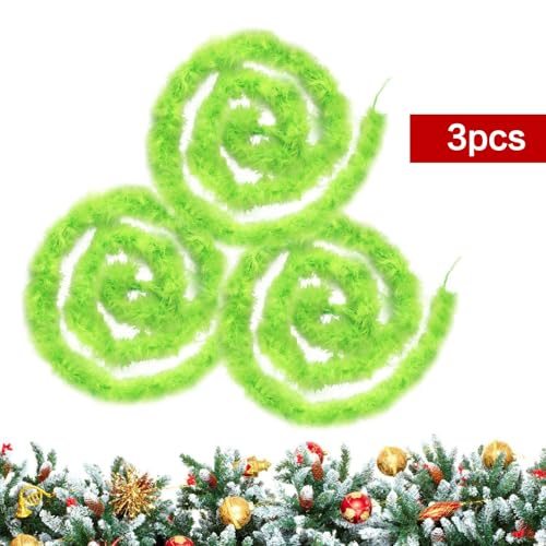 3Pcs Lime Green Feather Garland 20ft Christmas Decor Tree Hangers