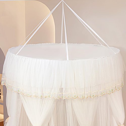 Mengersi Bed Canopy for Girls,Canopy Bed Curtains Double Layer Sheer Mesh Round Lace Princess Mosquito Net for Twin Full Queen King Bed Bedroom Decoration (White)