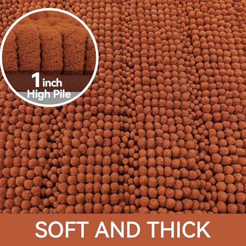 Bcoimo Soft Chenille Burnt Orange Small Bath Mat 24x17 Non-Slip
