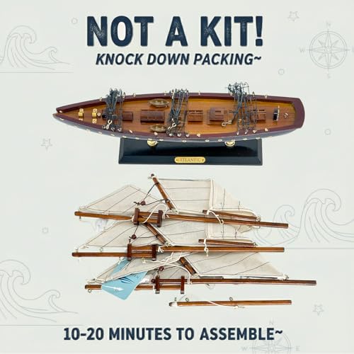 19-Inch Wooden Atlantic Schooner Model Ship Nautical Home Decor