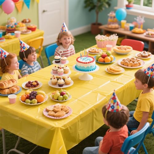 Yellow Disposable Plastic Tablecloths, 54 x 108 Inch Rectangle, 2 Pack