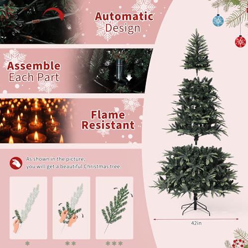Garvee 6.5 FT Pre-Lit Pencil Christmas Tree - Classic Green, Warm White Lights, Auto-Hinged, Foldable Metal Stand