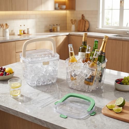 Acellegic 2-Pack 5L Ice Storage Bins with Lid & Tongs for Refrigerator & Party Use