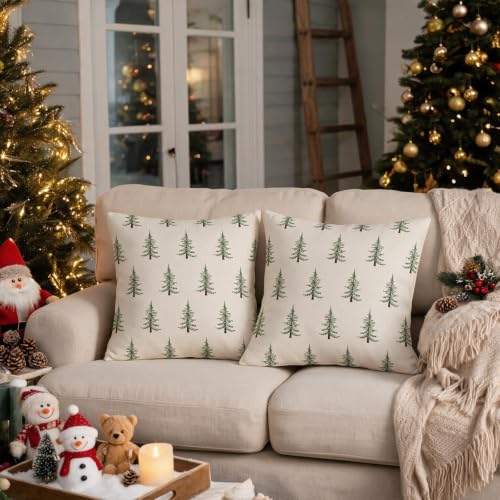 Smozenith Christmas Pillow Covers 18x18 Dark Light Green Set of 2 | Xmas Tree Decor