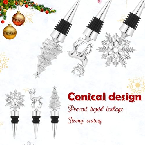 EmDryze Silver Christmas Tree & Reindeer Wine Bottle Stopper Set - Holiday Party Decor