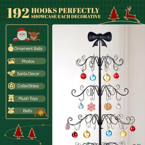 6ft Wrought Iron Christmas Ornament Display Tree Stand with Bow Topper