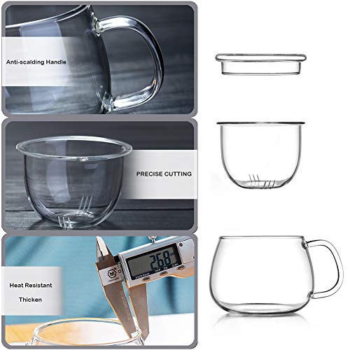 13oz Clear Glass Tea Infuser Cup with Filter Basket & Lid - Leakproof & Heat-Resistant