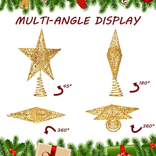 Blulu 10 Inch Gold Star Christmas Tree Topper - Star Topper for Large Tree