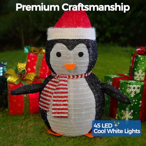 3D Lighted Penguin Christmas Decoration with Solar Panel & Remote, 8 Modes, Brightness Levels, IP44 Outdoor Holiday Yard Decor