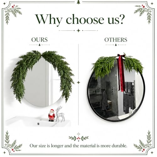 5.1ft Artificial Cedar Swag Garland - Realistic Greenery for Mantle & Mirror