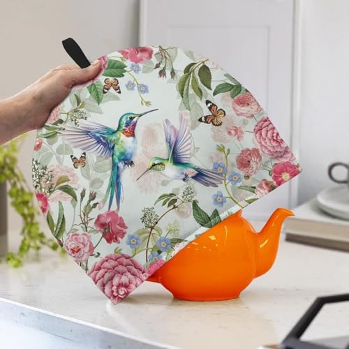 Insulated Tea Cozy for Teapot - Floral Hummingbird Kettle Warmer Cover