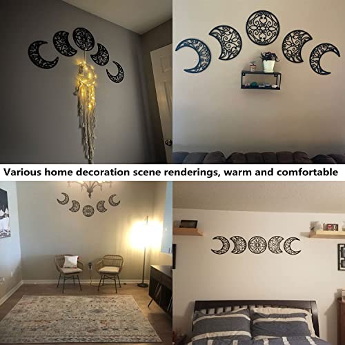 5-Piece Wooden Moon Phase Wall Decor Set for Bohemian Home Aesthetic