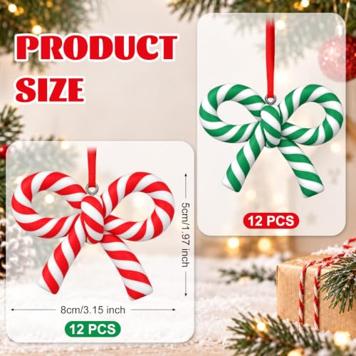 24 Pcs Candy Cane Bow Christmas Ornaments Set - Xmas Tree Decorations