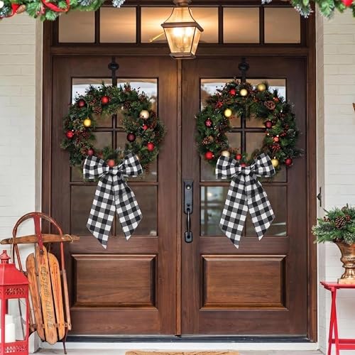 2 Pack Buffalo Plaid Wreath Sash Vintage Front Door Ribbon