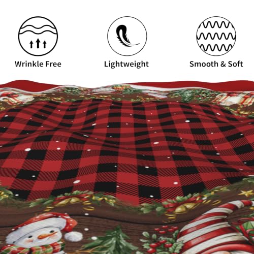 Granbey Christmas Santa Snowman Buffalo Plaid Round Tablecloth 60"