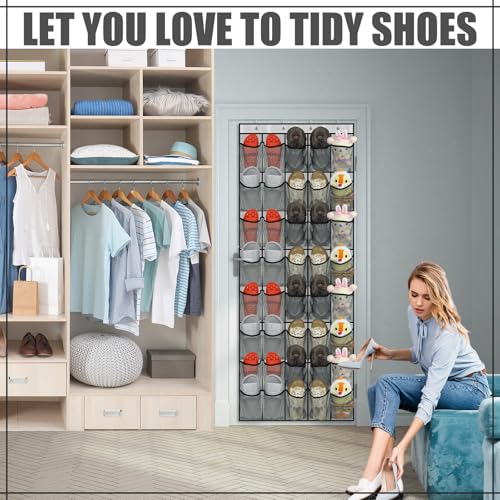 40-Pocket Over-the-Door Shoe Organizer, Breathable Mesh Hanging Shoe Rack