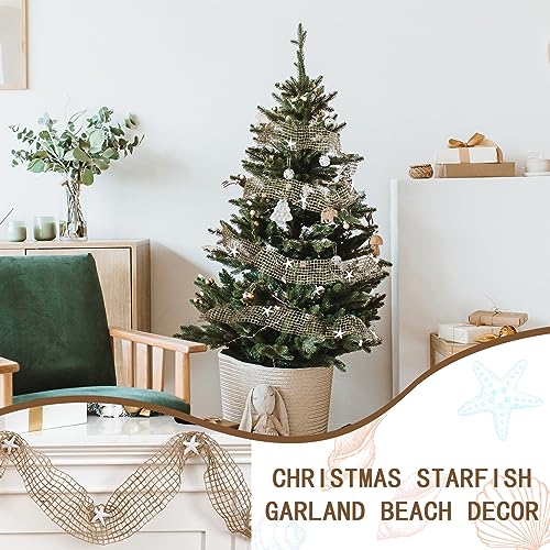 Xinnun 20ft Coastal Christmas Garland with White or Brown Starfish - Nautical Beach Decor