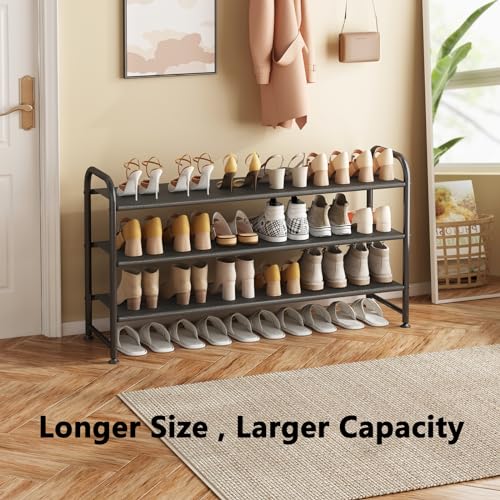 3-Tier Extra-Wide Shoe Rack Organizer for Entryway and Closet, Black Metal