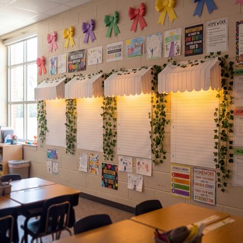 20-Piece Classroom Bulletin Board Awning Decor Kit with LED Lights
