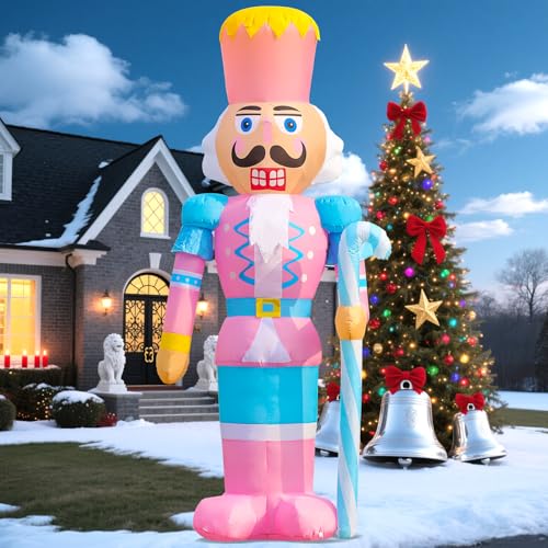 DomKom 12ft Pink Christmas Inflatable Nutcracker Soldier with Candy Cane LED Lights