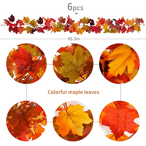 6-Pack 5.6ft Artificial Maple Leaf Fall Garland - Autumn Hanging Vines
