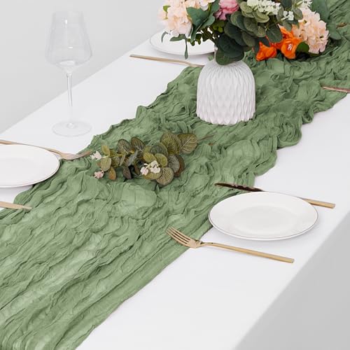 15-Pack Sage Green Cheesecloth Table Runners, 17 x 108 Inch Gauze Decor