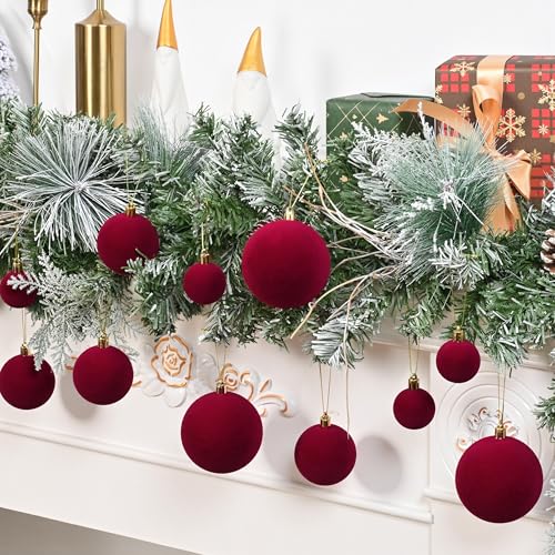 Waipfaru Burgundy Velvet Christmas Ornaments 46pcs - Multi-Size Ball Set