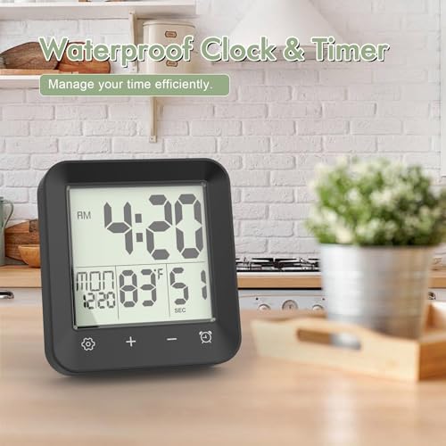 Waterproof Digital Shower Clock with Timer, Temperature, and Suction Cup