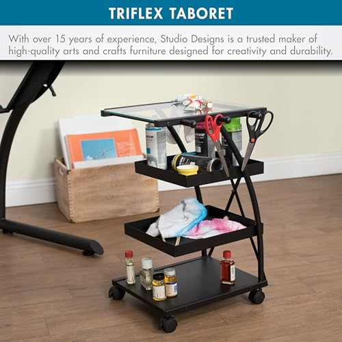 SD Studio Designs Modern Triflex Mobile Art Storage Taboret Charcoal/Clear Glass 18.5" W