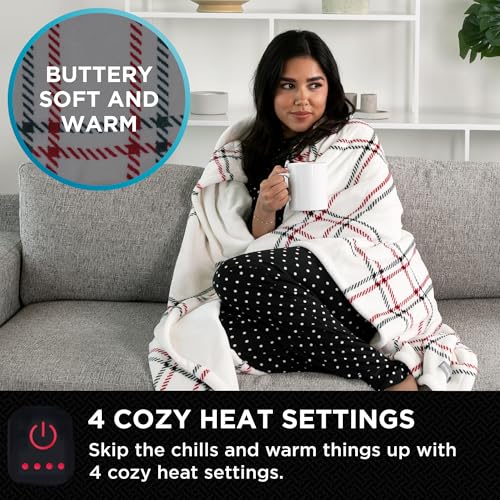 Faux Fur Heated Throw Blanket - 50x60 Electric Warming Blanket with 4 Settings