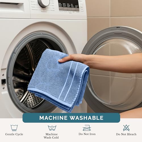 100% Cotton Washcloths 6-Pack - Soft Terry Face & Body Towels, Cerulean Blue