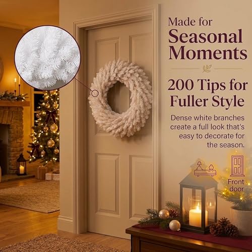 24-Inch White Artificial Christmas Wreath for Front Door and Home Decor