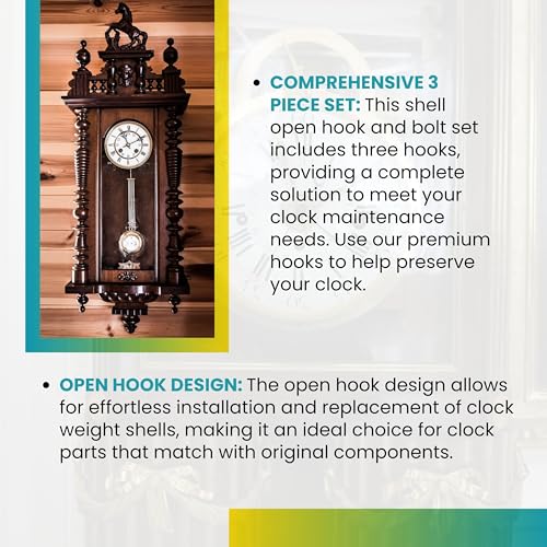 Grandfather Clock Weight Shell Hooks, 5mm Threaded, Set of 3