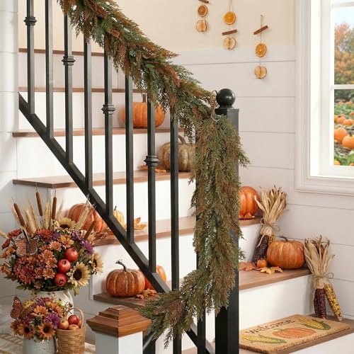 6ft Pre-Lit Artificial Norfolk Pine Fall Garland with Warm LED Timer Lights