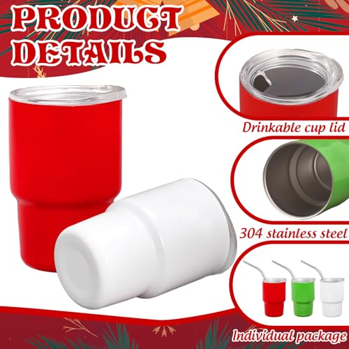 12 Pack Christmas Mini Stainless Steel Tumbler Shots with Lids & Straws