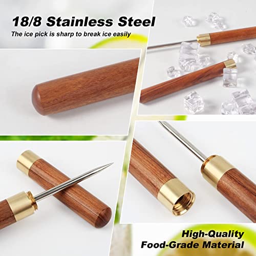MEINV 2 Pack Long Stainless Steel Ice Picks with Wooden Protective Cover – Professional Bar Tool