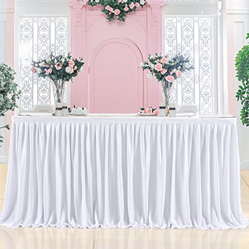 4ft Ruffle Table Skirt, Pleated White Table Cover for Parties and Events