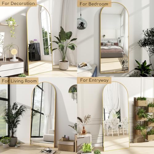 Arched Full Length Mirror 70"x26" Gold Frame Shatterproof Floor Mirror