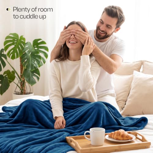 King Size Soft Fleece Blanket - Navy, Lightweight & Cozy (90x102 Inch)