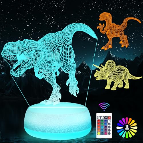 3D Dinosaur Night Light - 16 Color Changing LED Lamp for Kids Bedroom