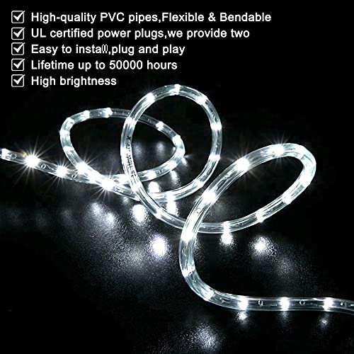 50ft LED Rope Light, Waterproof Outdoor Flexible Lighting for Patio & Garden