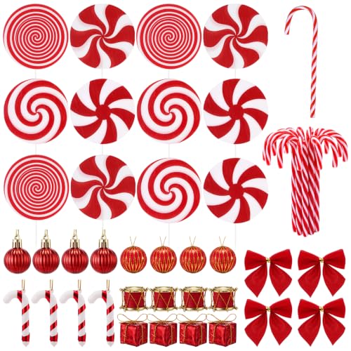 Vinsot 48 Pcs Christmas Tree Decorations Winter Xmas Ornaments - Candy Cane & Ball Sets