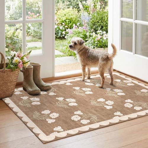 Floral Indoor Outdoor Rug 28" x 43" Non-Slip Washable Farmhouse Mat