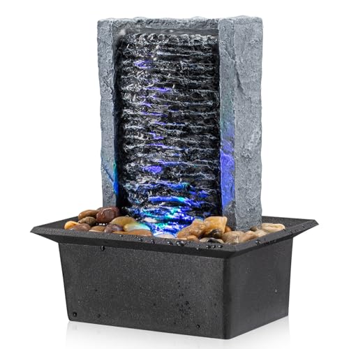Tabletop Indoor Waterfall Rock Fountain with LED Lights for Home & Office