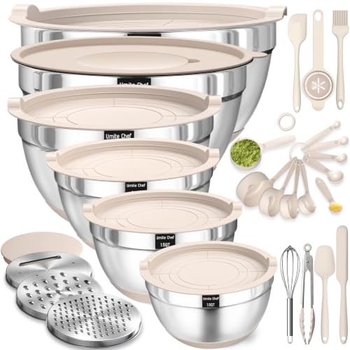 Stainless Steel Mixing Bowls with Airtight Lids & Grater Set, 26-Piece