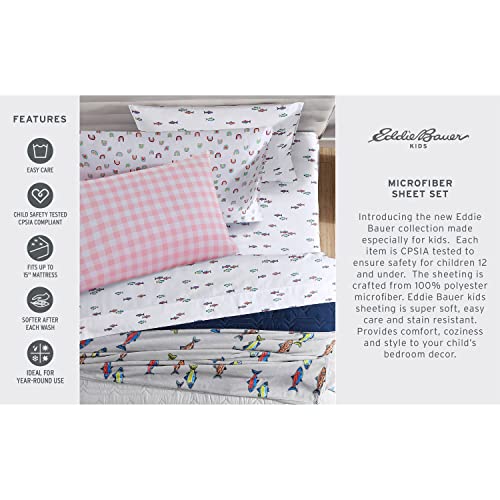 Twin XL Microfiber Sheet Set - Poppy Plaid Kids Bedding with Pillowcase