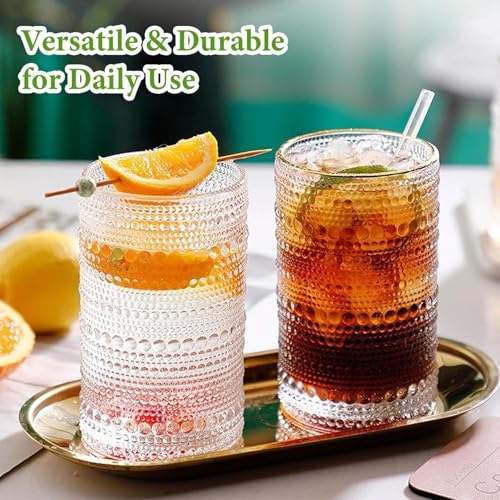 Vintage Hobnail Drinking Glasses Set of 8, Embossed Glass Tumblers
