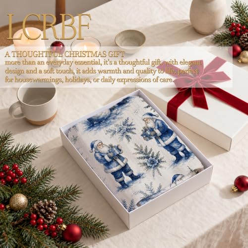 Blue Christmas Santa Kitchen Dish Towels 16x24in - Father Variation by LCRBF